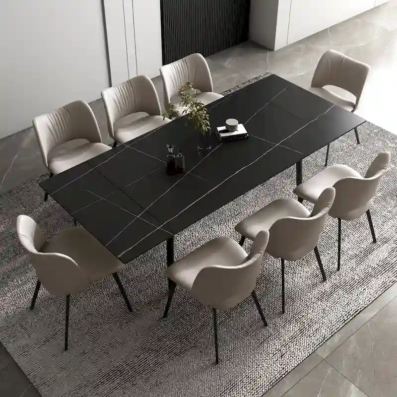 9 Piece 62.9 inch to 94.4 inch Extendable Dining Table Set with Sintered Stone Top 8 Chairs
