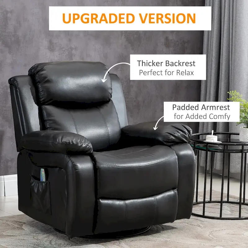 PU Leather Massage Recliner Chair, Swivel Rocker with Remote Control