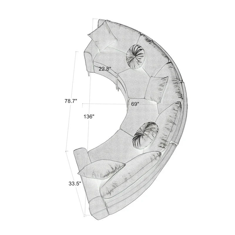 136 Velvet Semicircle couch Modular Curve Sectional Sofa