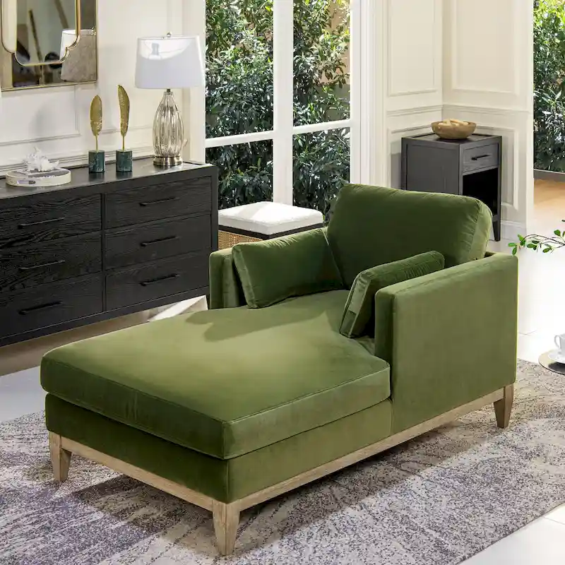 Performance Velvet Chaise Lounge Chair, 1-Seat (Olive Green / Beige / Deep Brown)