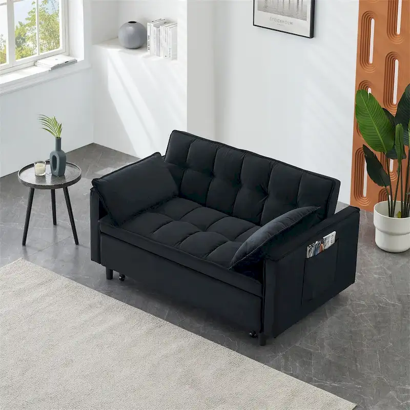 Velvet Loveseat with Reclining Backrest, Toss Pillows and Pockets