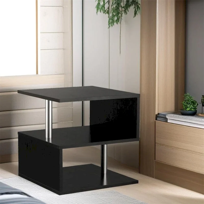 End Table,Accent Side Table,S-Shaped Coffee Table with Storage Shelf