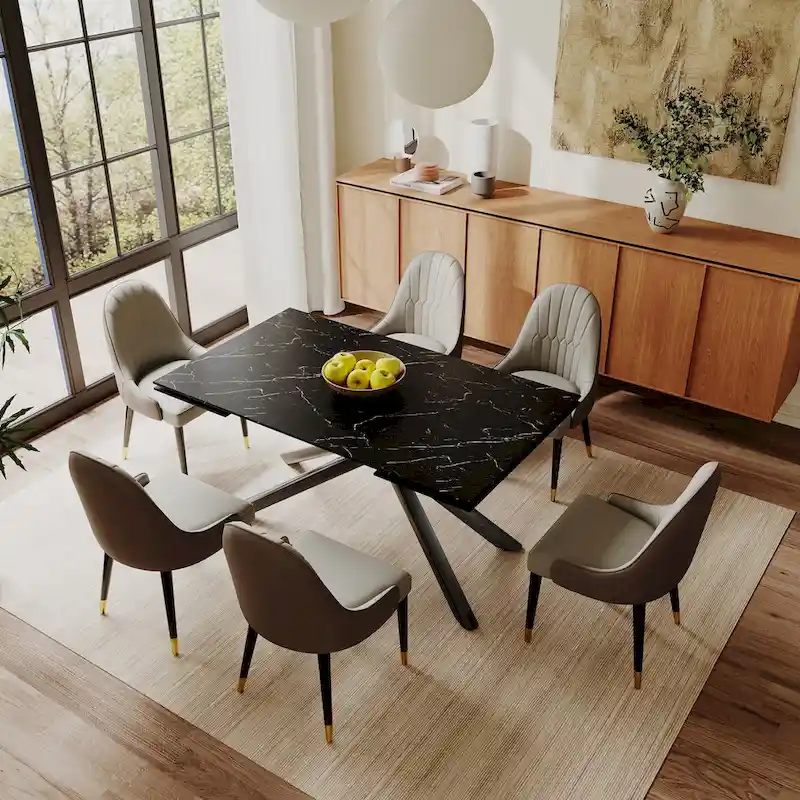 9 - Piece Extendable Rectangular Sintered Stone Cross Legs Dining Set With 8 Chairs