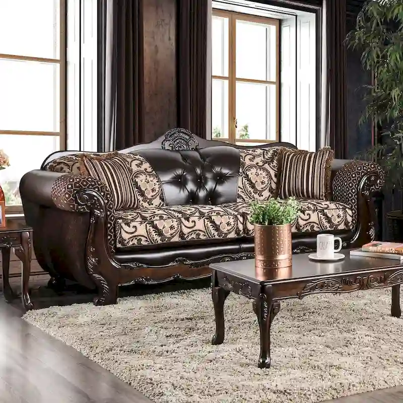 Rend Traditional Faux Leather Rolled Arms Tufted Sofa by Furniture of America