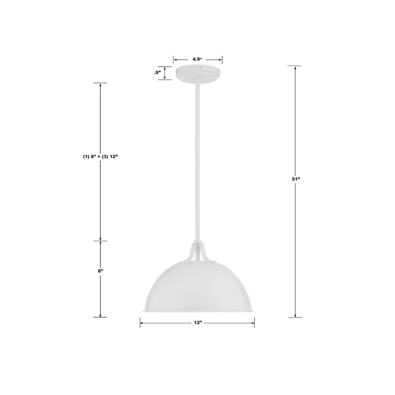 Soto 1 Light White Pendant - 12 W x 8 H