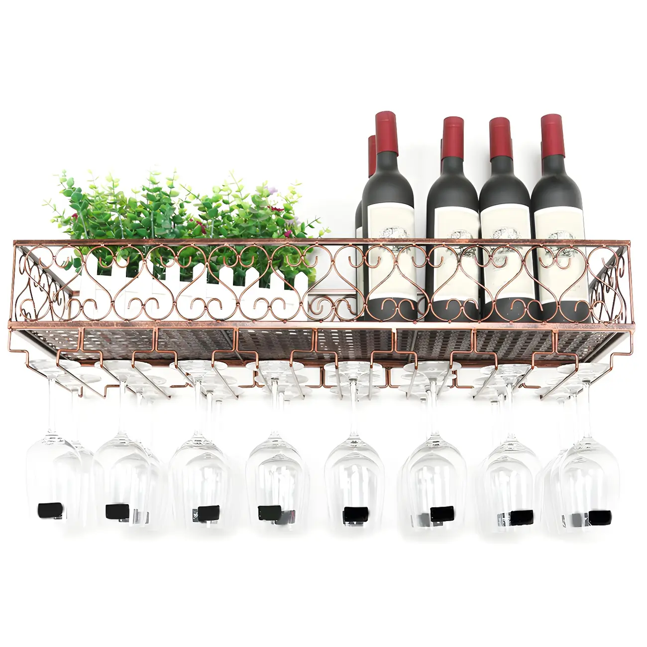 Modish Black Metal Wall Mounted Wine Glass Rack