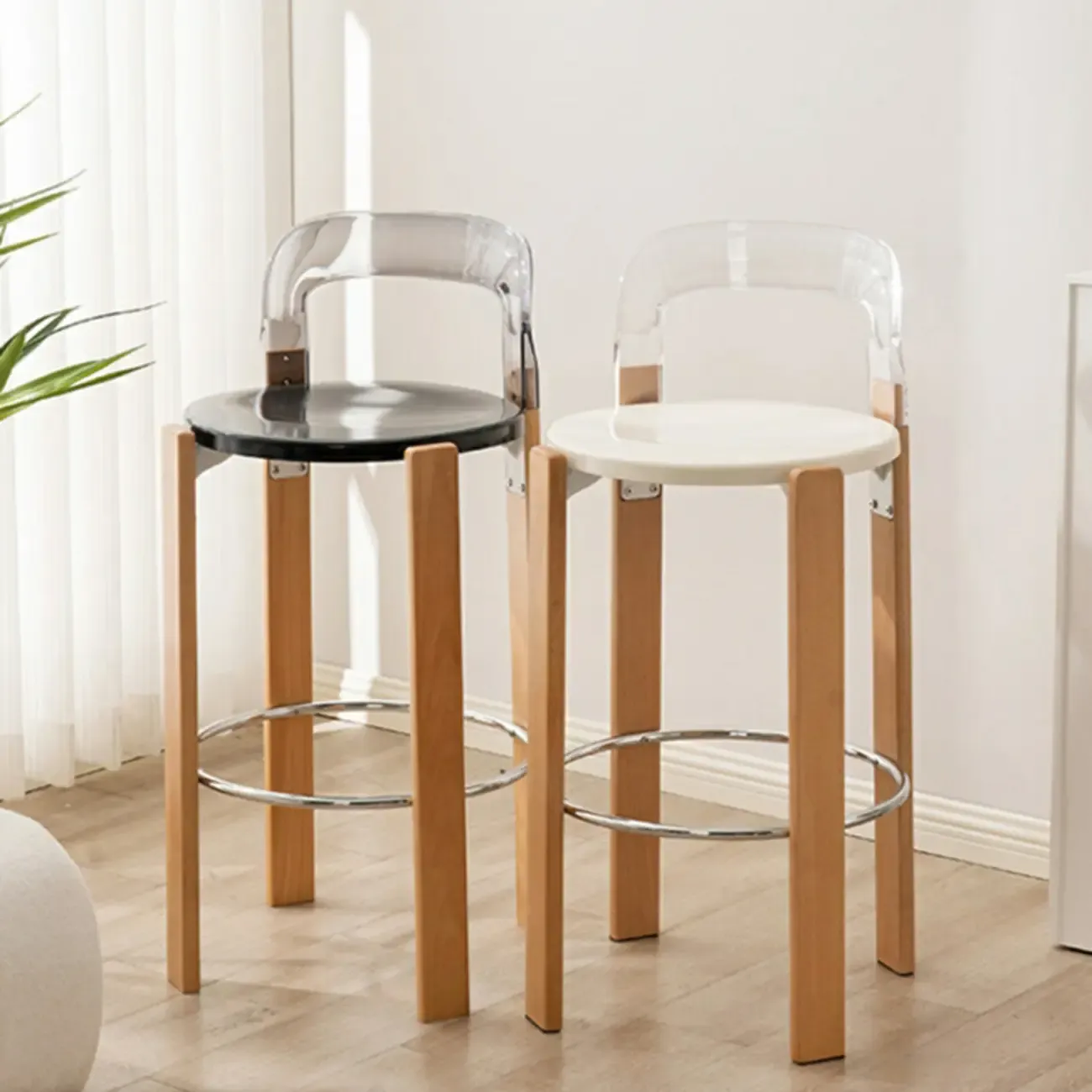 Contemporary Acrylic Wooden Frame Low Back Bar Stools