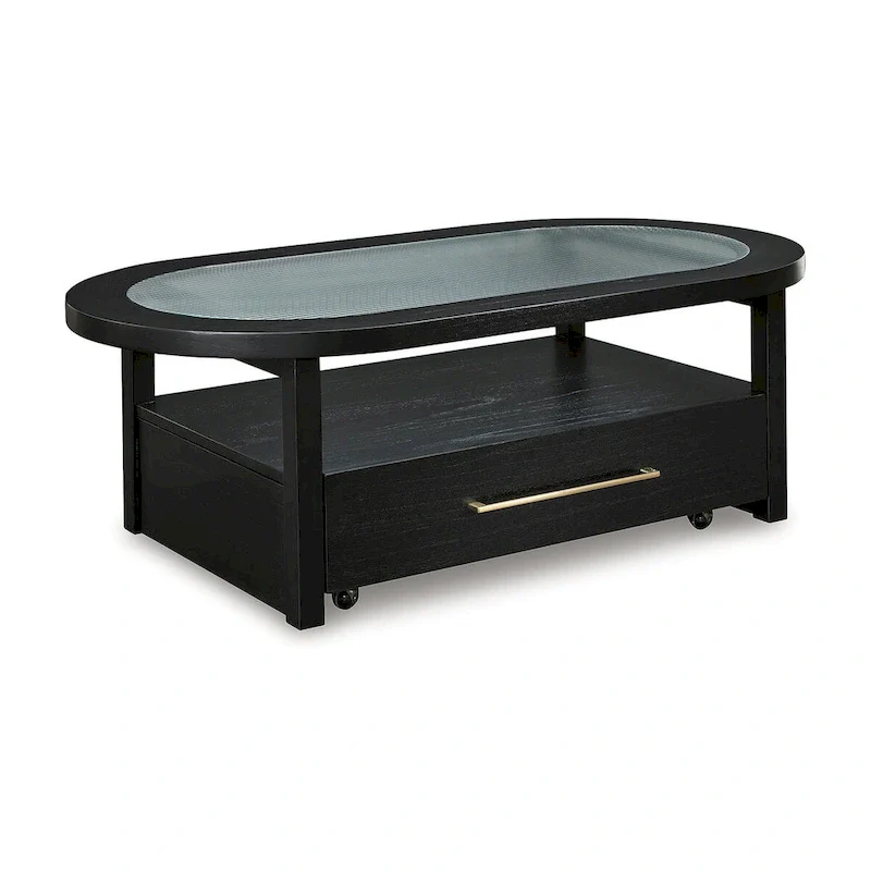 Black Rectangular Coffee Table with Glass Top & Storage, Seats 4 – 52