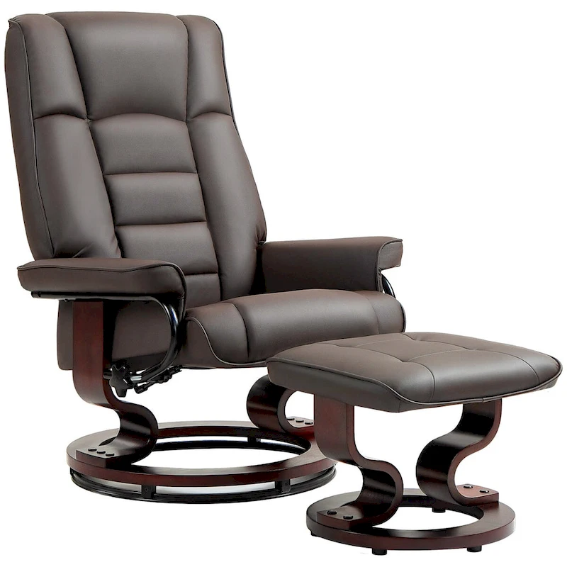 HOMCOM Swivel Recliner Chair and Ottoman, Faux Leather Reclining Chair with High Back