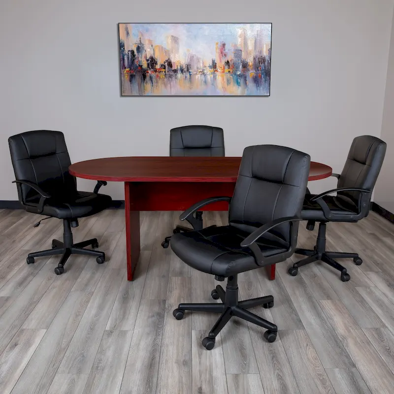 5 Piece Oval Conference Table Set with 4 LeatherSoft-Padded Task Chairs