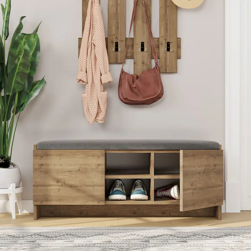 Niche Shoe Storage Cabinet with Shelves and Bench