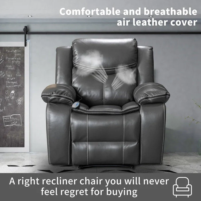 Wide Seat Durable Leather Massage and Heat Recliner