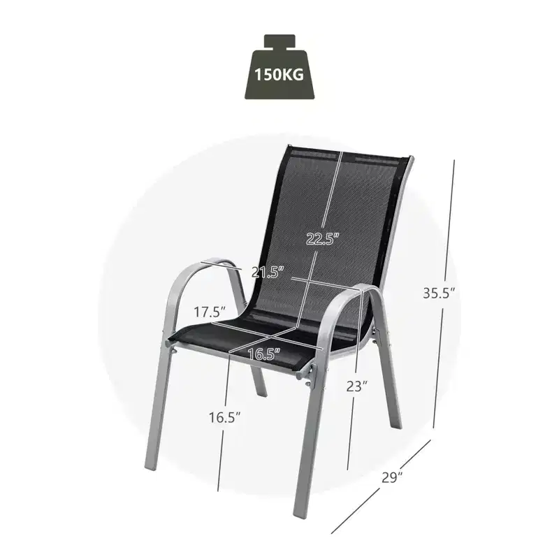 Costway 4PCS Patio Stacking Dining Chairs w/ Curved Armrests & Breathable Seat Fabric