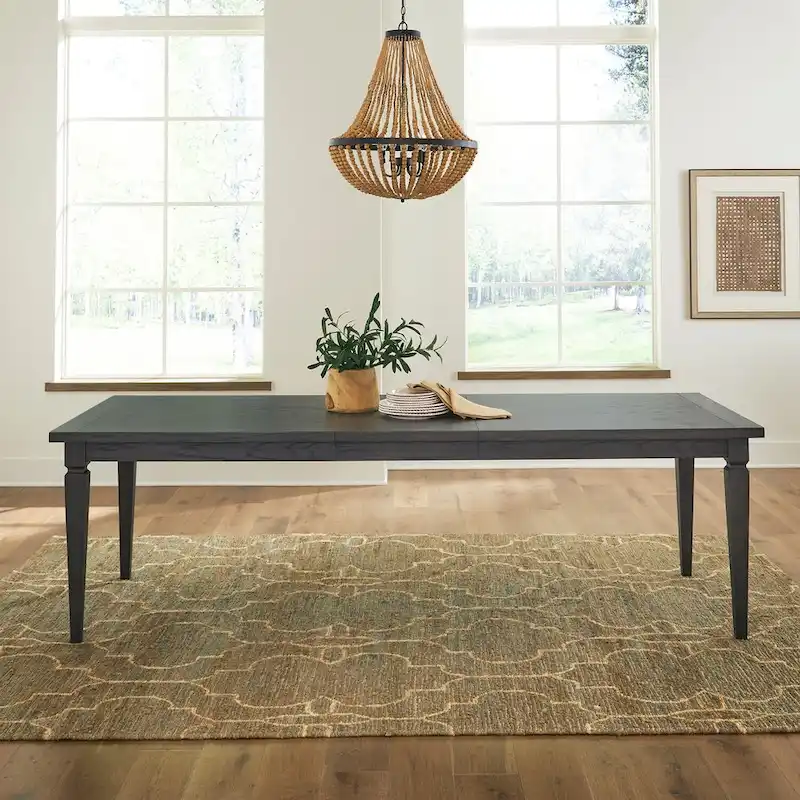 Black Rectangular Dining Table with Removable Leaf & Square Tapered Legs – Seats 6 to 8