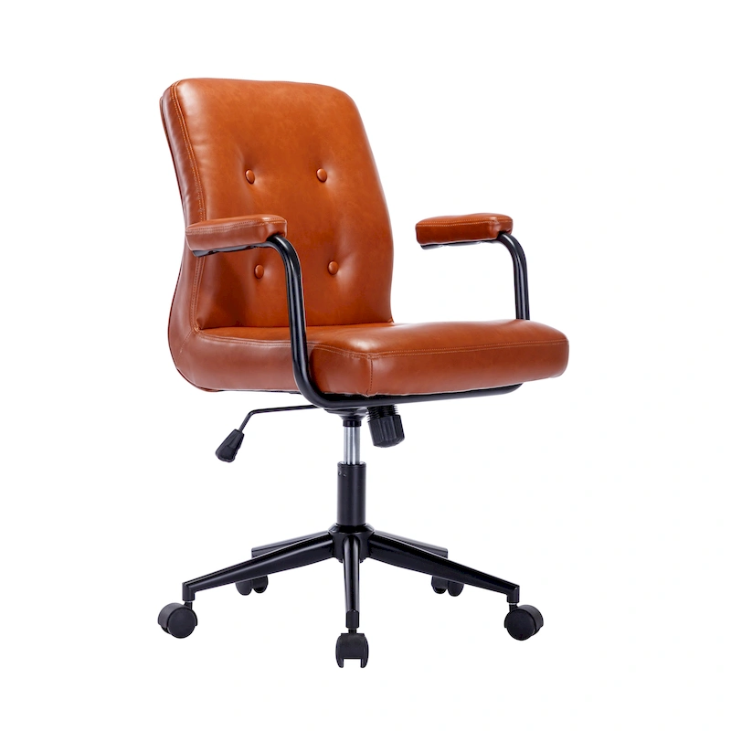 Porthos Home Ames Faux Leather Office Chair with Steel Roller Base, Central Tilt System