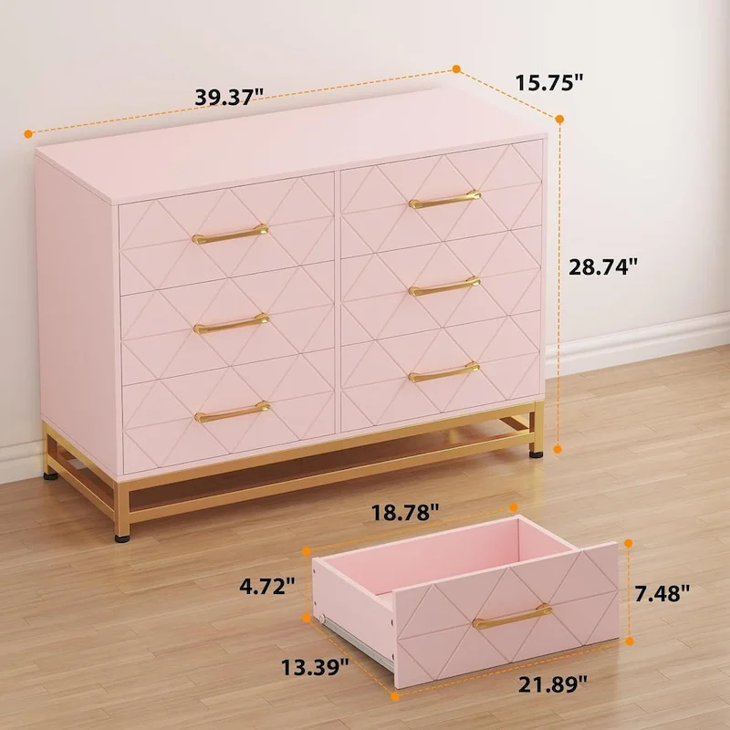 6-Drawer Dresser with Gold Metal Base