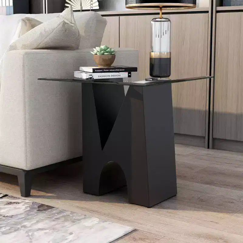 Riverpoint Modern Square End Table Clear/Black - HOMES: Inside + Out: Steel Frame, Tempered Glass Top