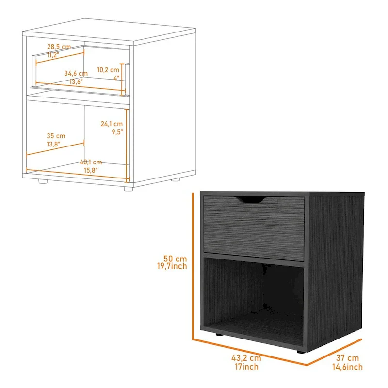 Nightstand with Drawer and Open Shelf - White/Black/Gray
