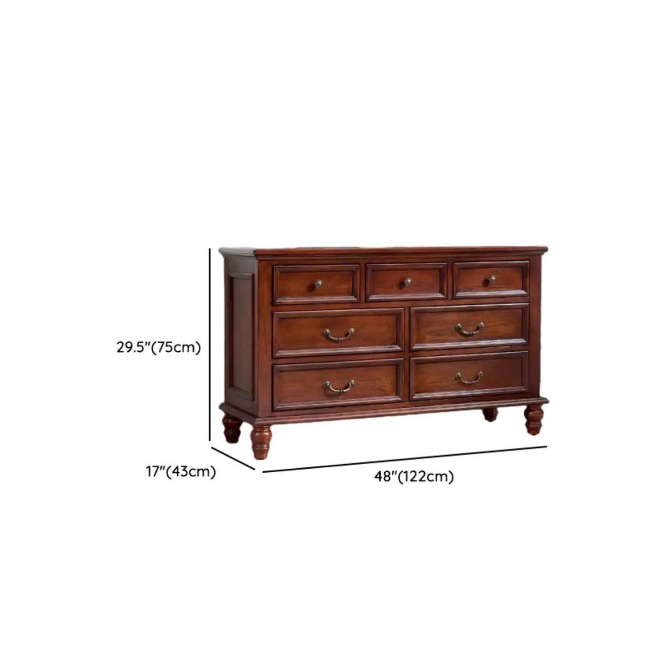 Traditional Brown Bronze Handle Wood 7-Drawer Dresser