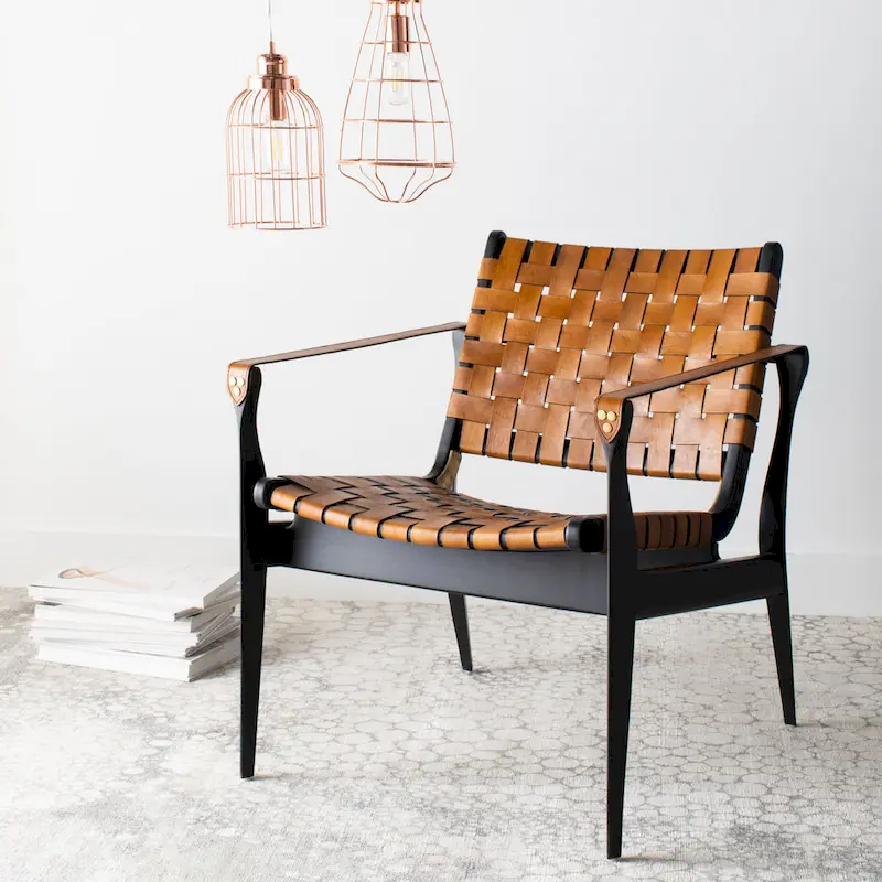 SAFAVIEH Couture Zenica Leather Safari Chair - 24.5 W x 30 L x 30 H - 25W x 30D x 30H