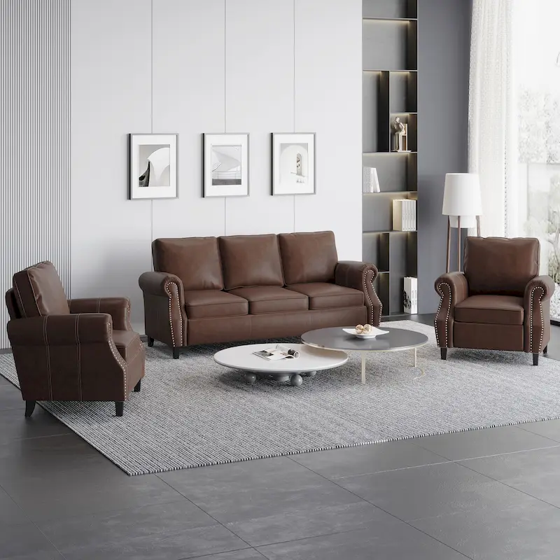 Dowd Faux Leather 3 Piece Club Chair and Sofa Set by Christopher Knight Home