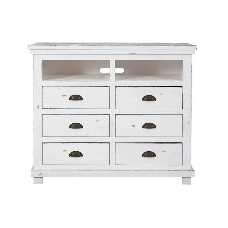 Distressed White Solid Pine Media Chest