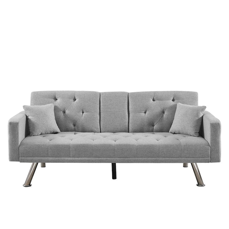 Grey/Green Linen Convertible Sofa, 3-Position Adjustable, 1-Seater