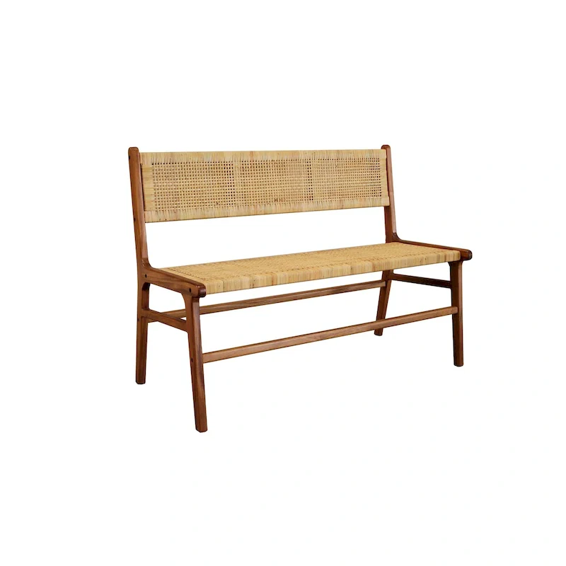 Natural Rattan Woven Bench with Solid Wood Frame – Multi-Color, 2-Seat