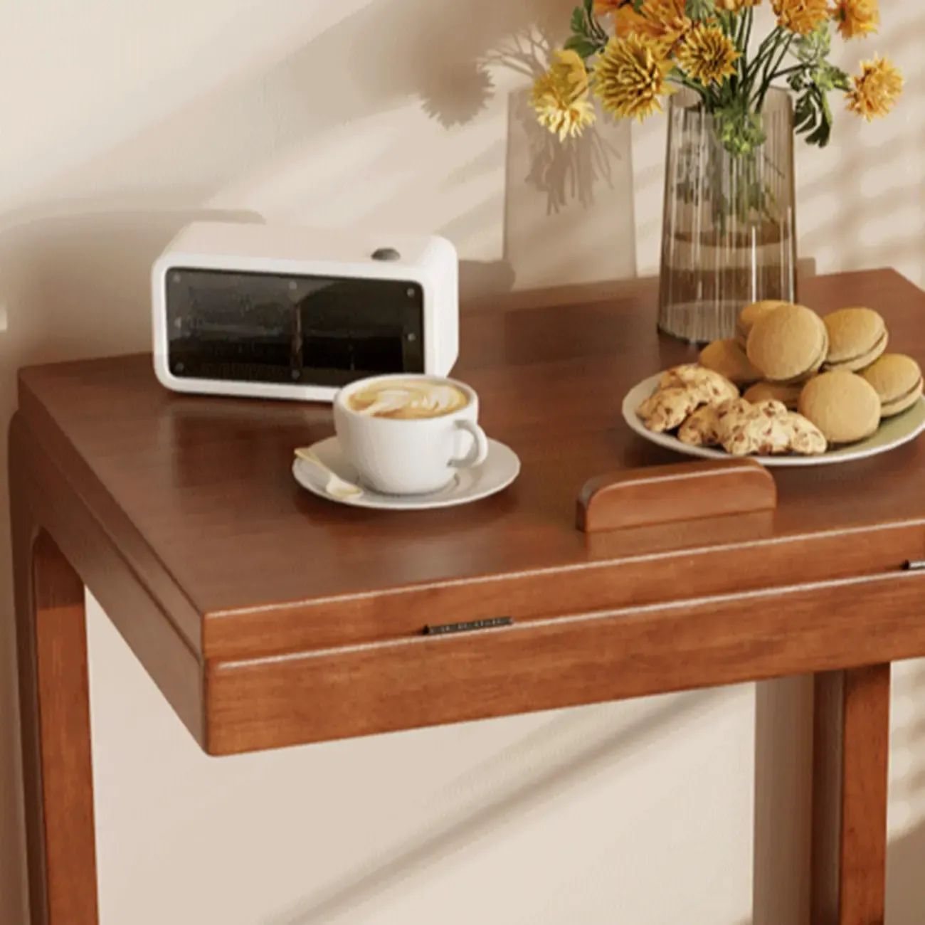 Adjustable Tabletop Wood C Shaped Side Table with Wheels