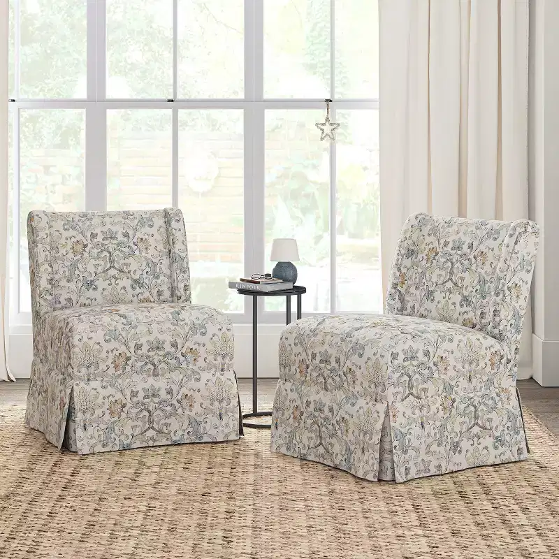 Fabrizius Transitional Upholstered Slipper Chair Set of 2 with Washable Slipcover and Solid Wood Legs | HULALA HOME