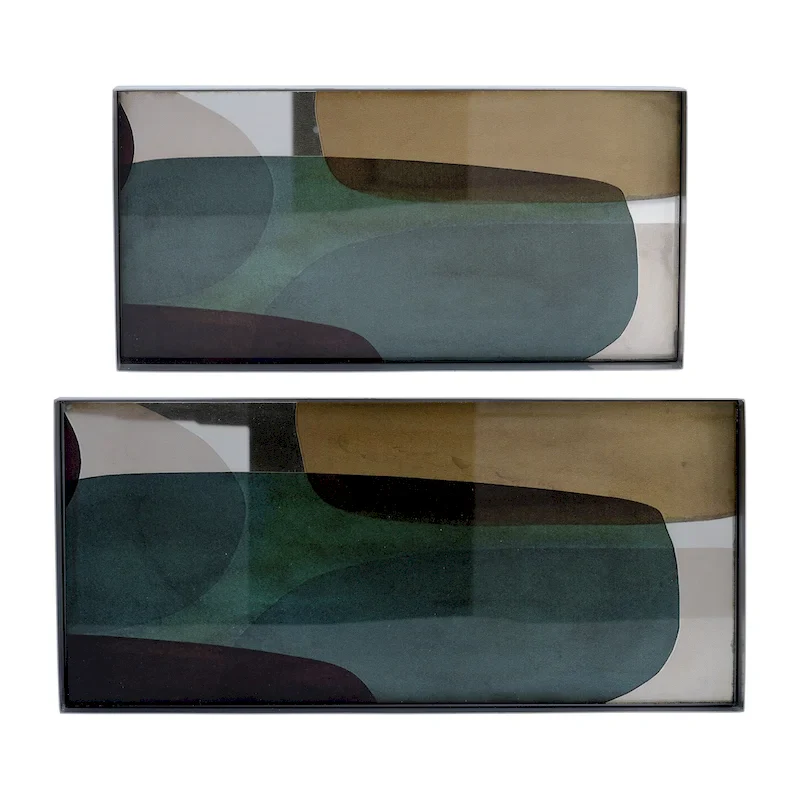 Sagebrook Home Set Of 2 16/20 L, Metal Glass Tray, Nickel Multi, Rectangle, 1 H, Abstract - 20  x 9  x 1