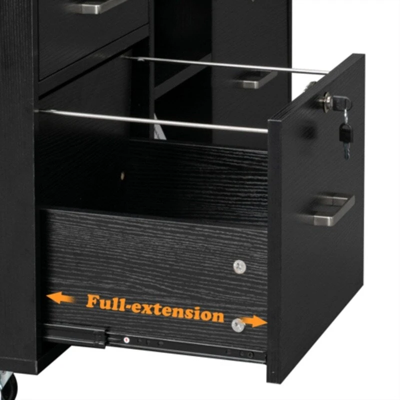 Black Wood Grain 4-drawers Wooden File Cabinet