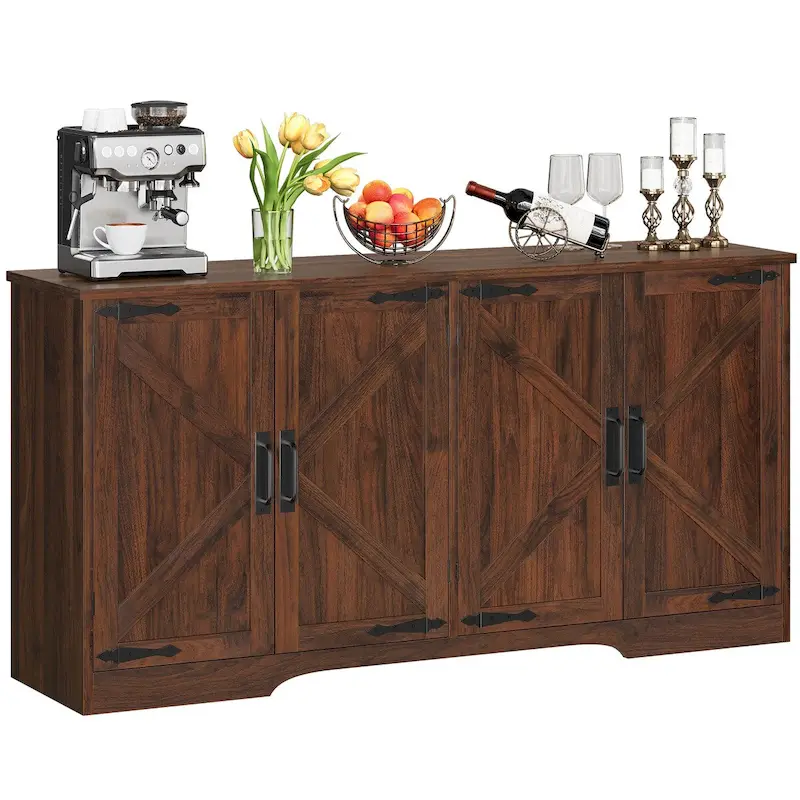 Four Door Sideboard/Buffet Coffee Bar Cabinet with Storage for Kitchen, Living Room