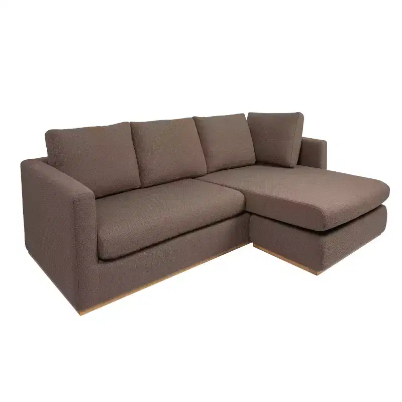 Storied Home Sofa with Chaise Lounge Beige: Modern L-Shaped, Interchangeable, Wood Trim, Mushroom Brown