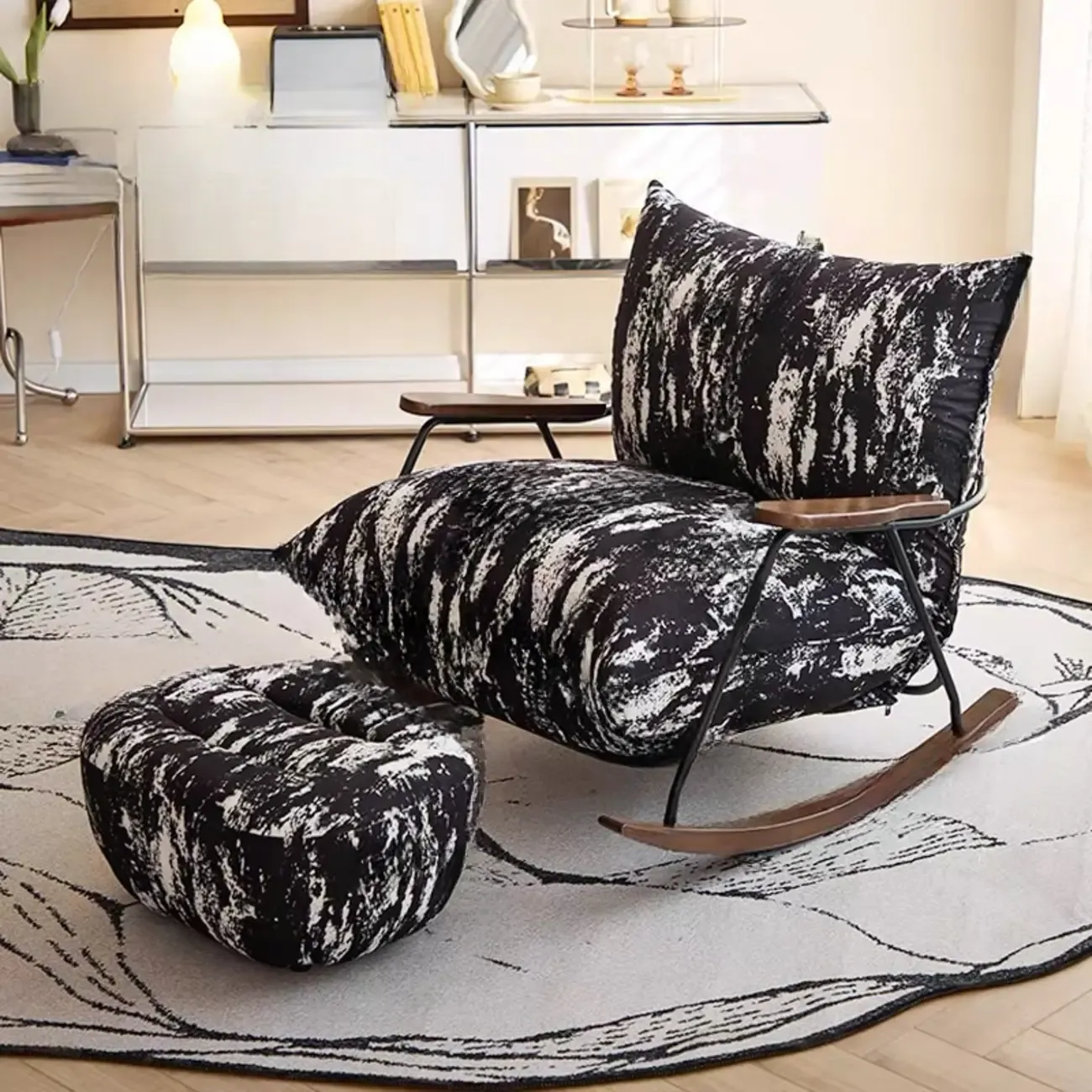 Modern Stain Resistant Upholstered Rocking Chair for Living Room