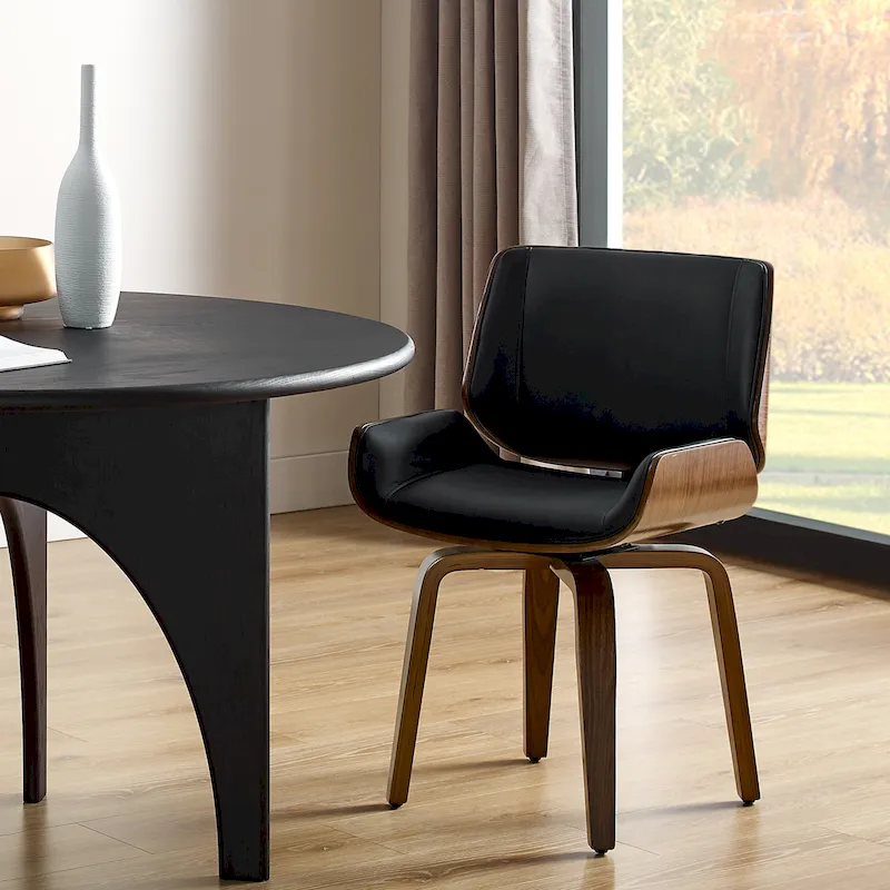 Art Leon Mid-century Faux Leather Swivel Bentwood Dining Chair