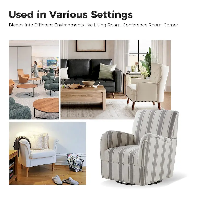 Pancy Traditional Swivel Armchair with Jacobean Strip Pattern by HOLALA HOME