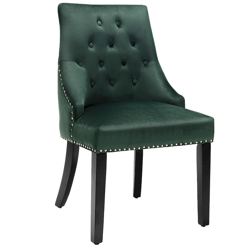 Velvet Dining Chair Upholstered Tufted Armless w/ Nailed Trim & Ring