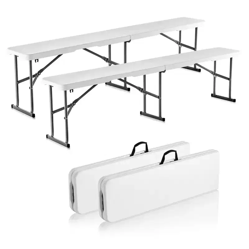 VEVOR Plastic Folding Bench, 6 FT Portable Folding Bench, Smooth HDPE Waterproof Outdoor Bench, Picnic Camping Dining Seat with Carrying Handle