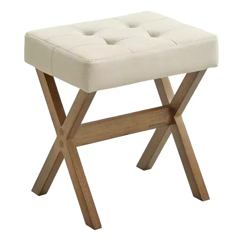 SONGMICS Foot Stool Ottoman, Padded Foot Rest Vanity Stool Under Desk with Solid Wood Frame