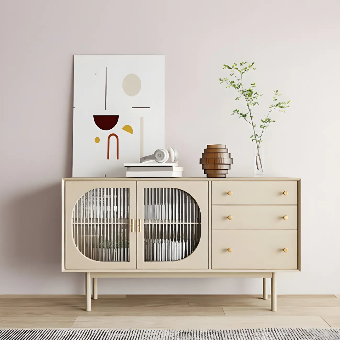 White Wood Multi-Drawer Glass Door China Cabinet