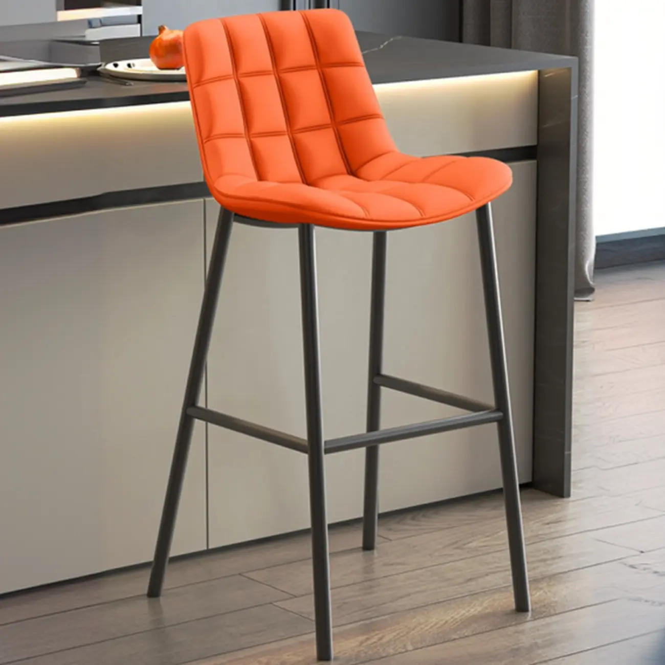 Concave Modern Low Back Leather Counter Bar Stools