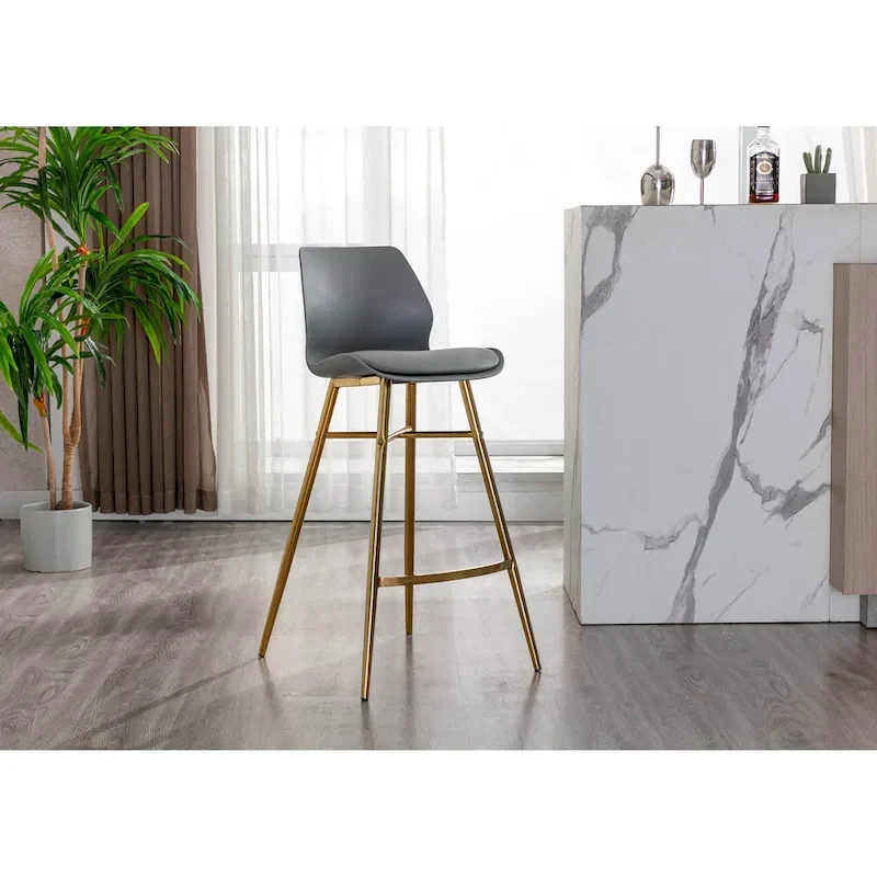 Bar Stools Set of 2, PU Leather, Gold Chrome Legs