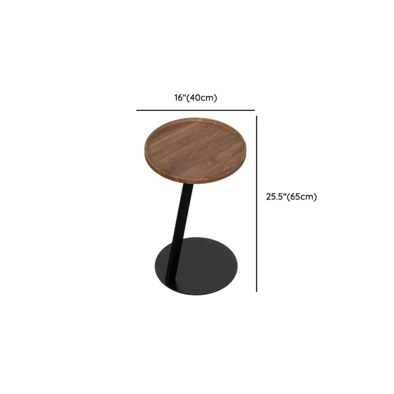 Living Room Brown Wood Top Metal C Shaped Side Table