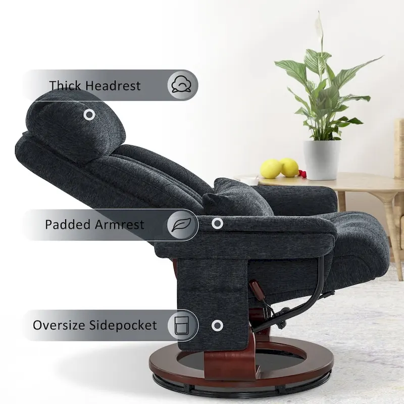 Swivel Recliner with Ottoman, Leisure Office Chair, Ergonomic Lounge chair, Chenille Fabric 4687