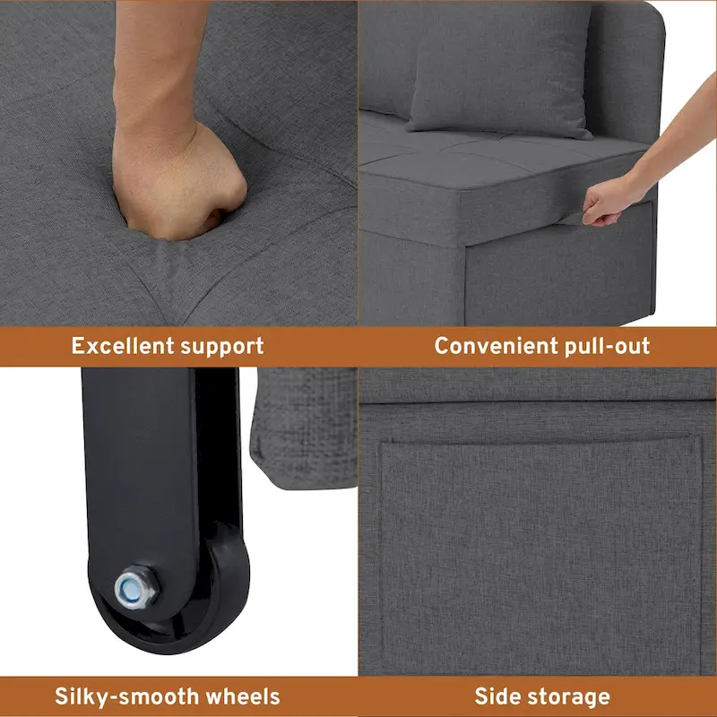 EROMMY Sleeper Sofa Chair Bed , Adjustable Backrest Pull Out Sofa Bed with Faux Linen Sofa Fabric