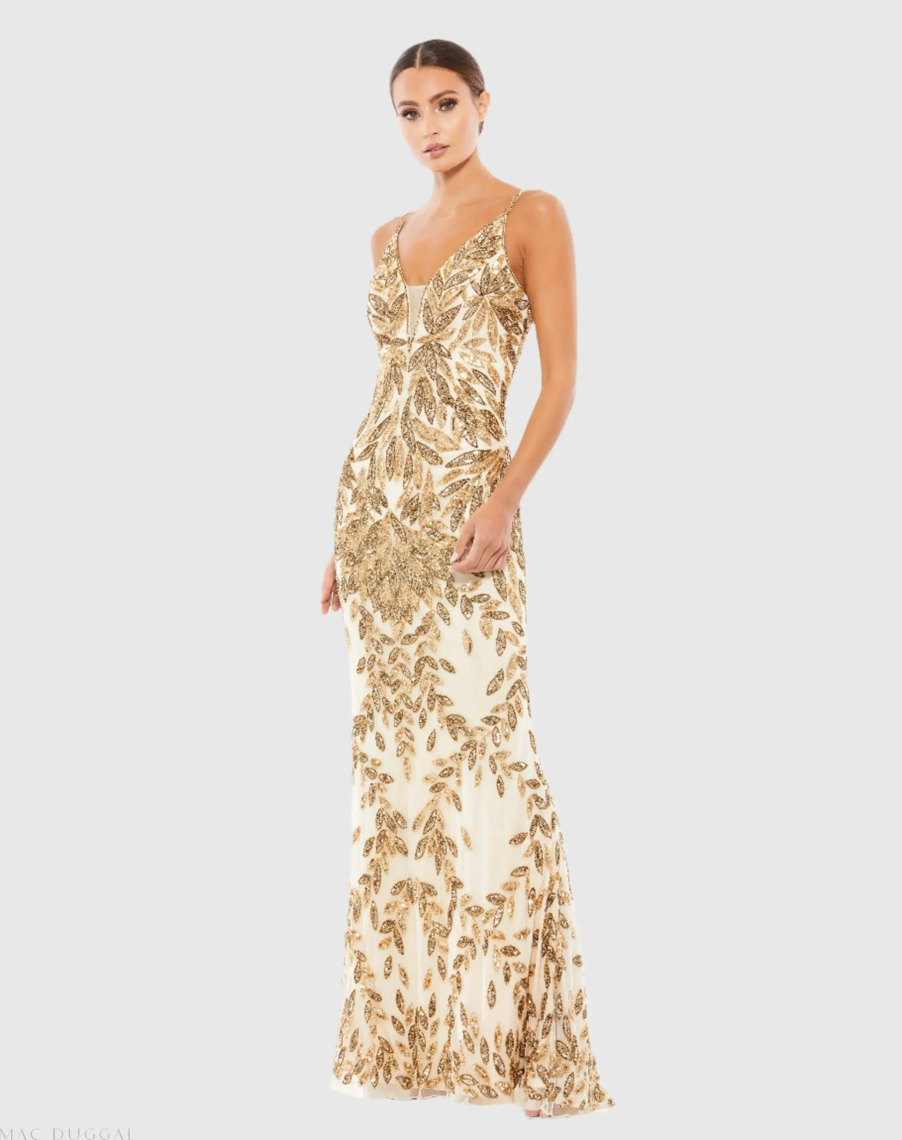 Gold Hand Embellished Sleeveless Evening Gown