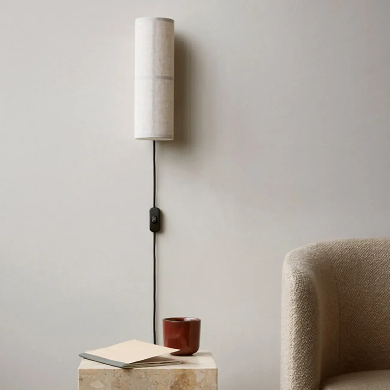 Modern Linen Beige Cylinder Wall Sconce with Switch