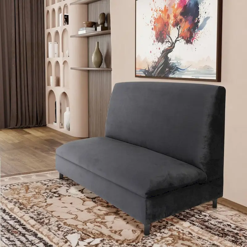 Black Velvet Upholstered Seating Booth with Solid Wood Frame