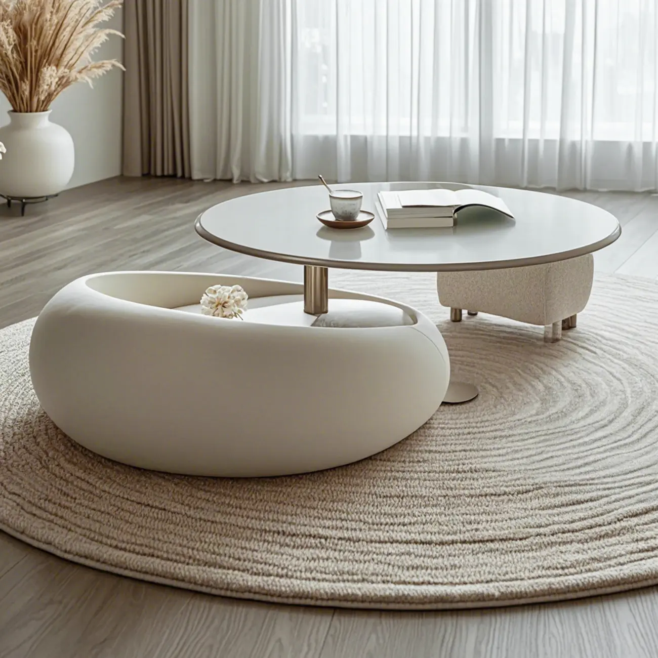Scandinavian Swivel Glass Storage Coffee Table with Casters